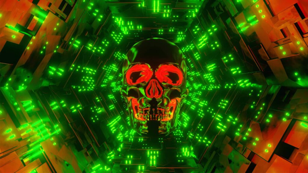 Radioactive Skull Tunnel VJ Loop un visual de calavera y neones que no pasará desapercibido. Descúbrelo en Crazyartist.net