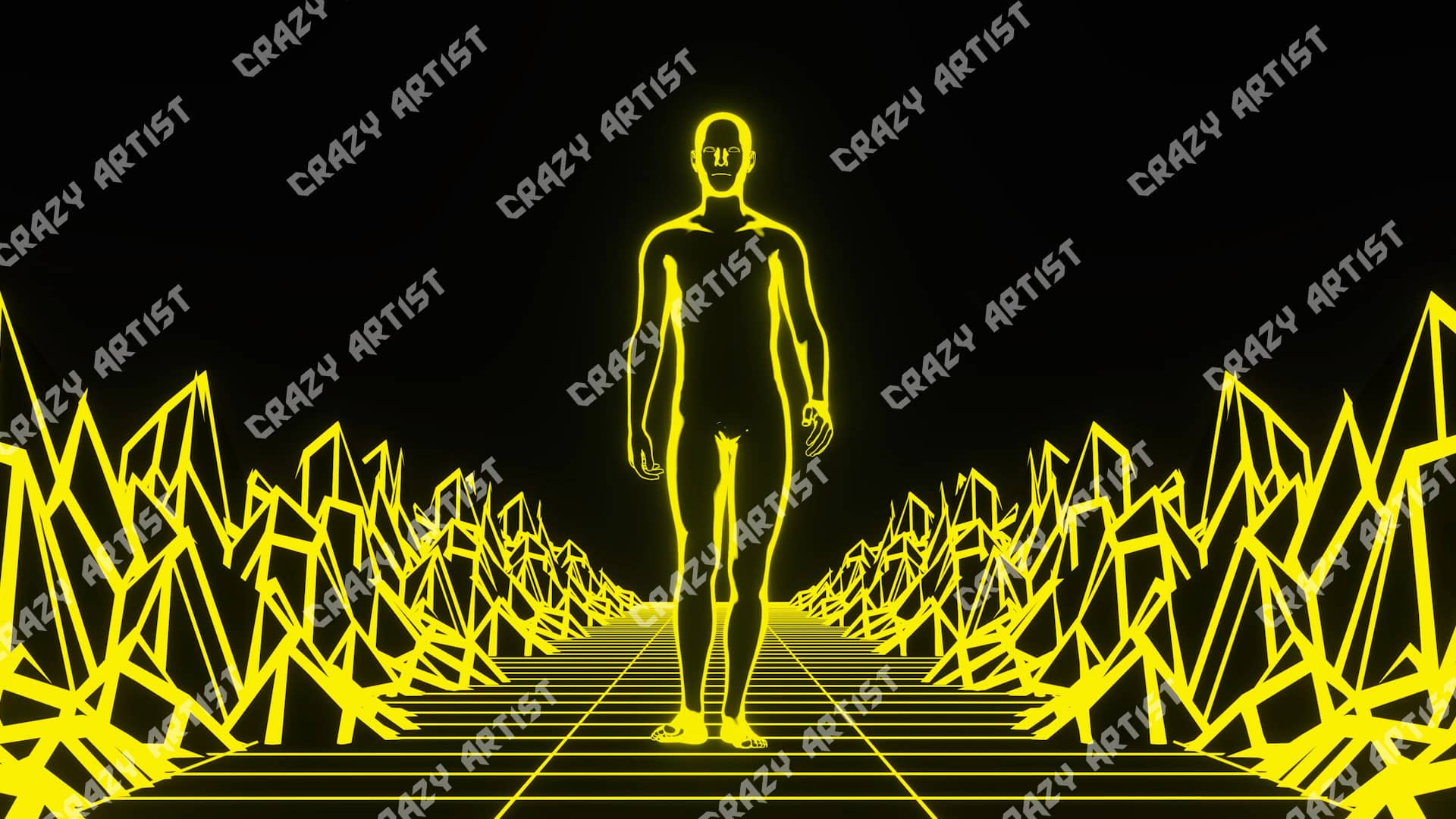 Acid Retro VJ Loops Pack includes one visual loop in walk cycle with a man in a yellow and neon style
