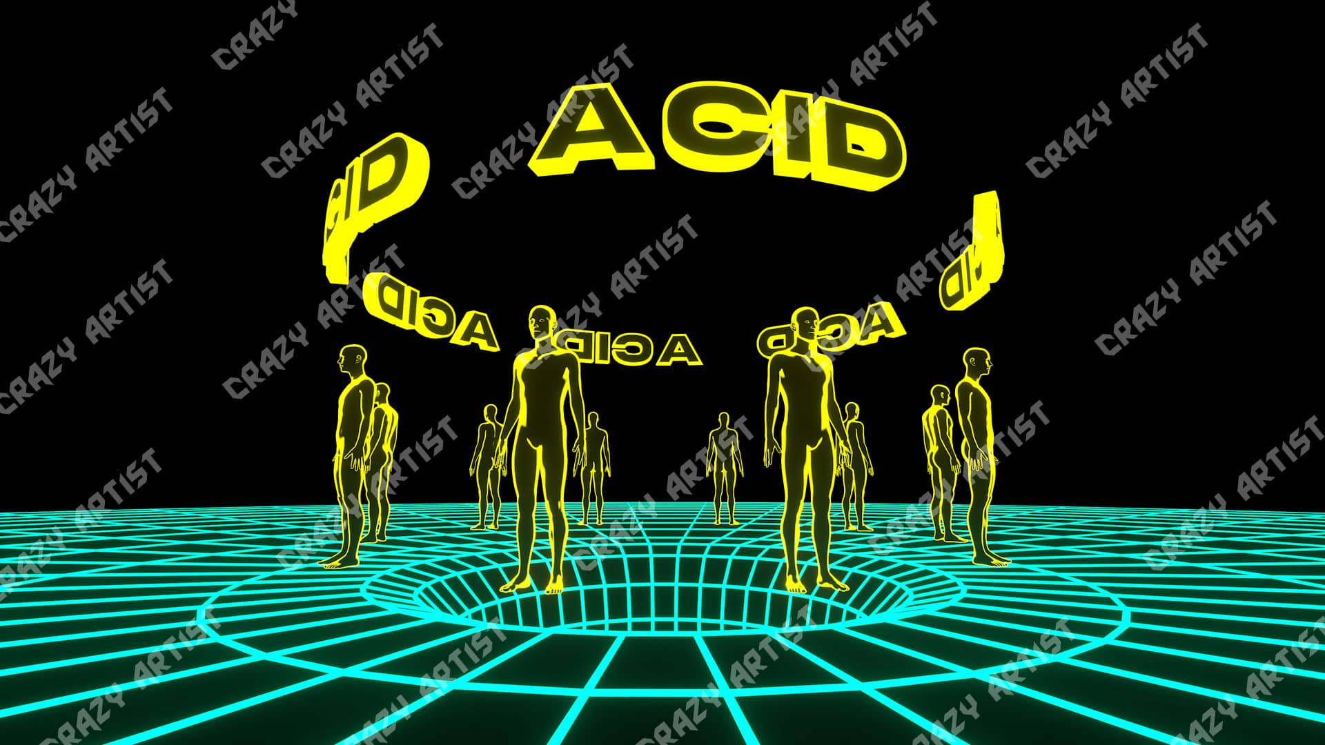 Acid Retro VJ Loops Pack includes one visual with a powerful style with human figures and yellow and blue colors