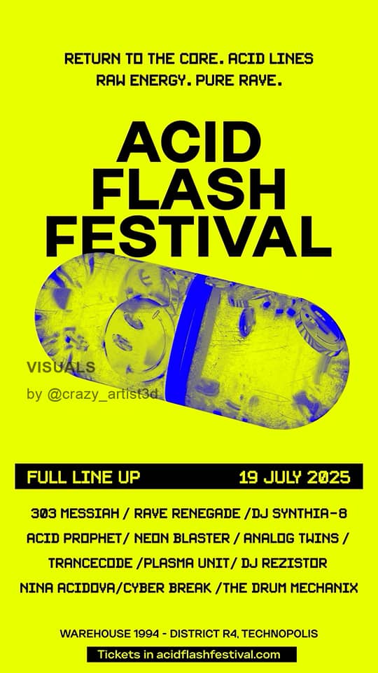 Discover the Acid Techno Style in article What style of flyer needs your techno event? Subgenre guide