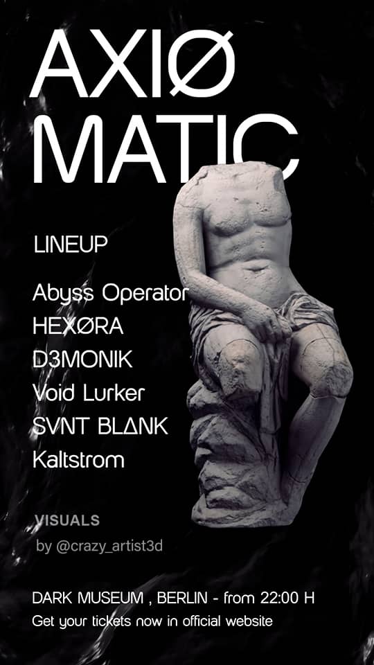 Dark Techno Flyer Design with roman statue, minimalist but eye catching and powerful