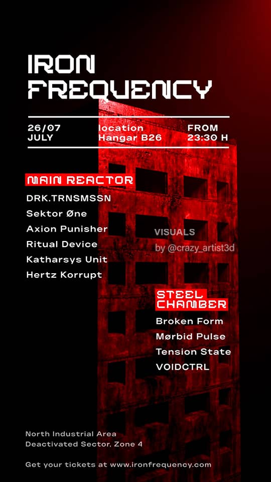 Industrial Techno Flyer Design with brutalist architecture and dark vibes